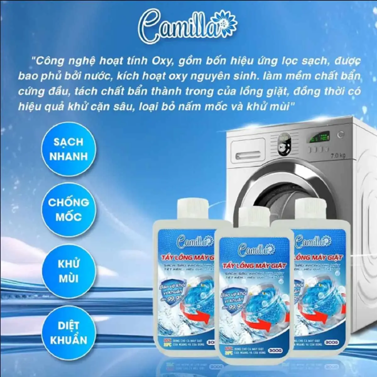 Tẩy Lồng Máy Giặt Camilla 300G - Sạch Sâu Không Hại Máy - Tiết Kiệm - Hiệu Quả - Tiện Lợi