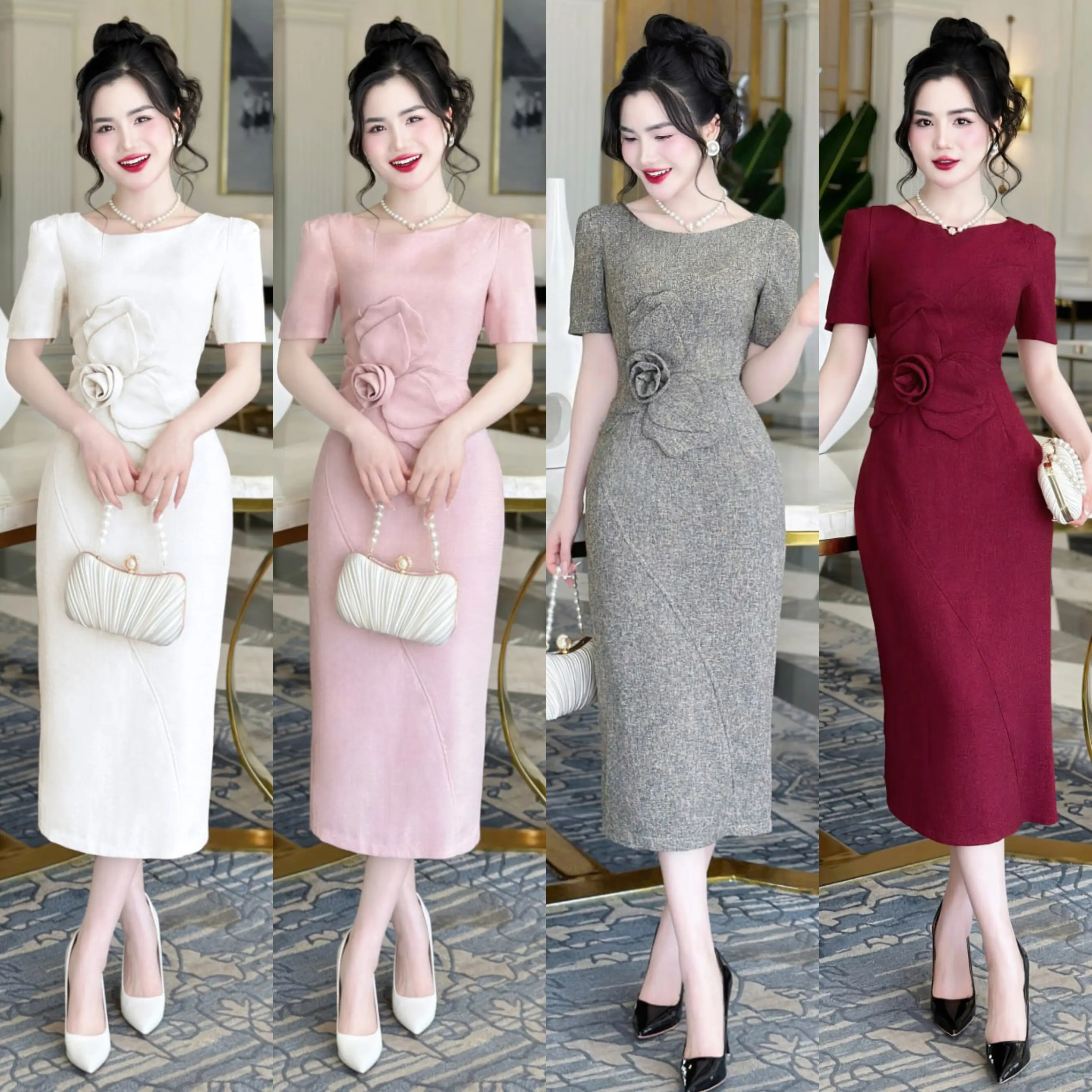 [MIỄN SHIP] BST MDU4481 Váy Đầm Text Nhật 2 Lớp - Họa Tiết Hoa Đính Ở Eo Dành Cho Nữ Women Dress