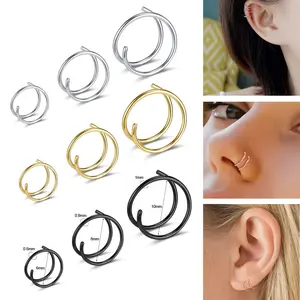 1PC 20G/18G Nose Rings Stainless Steel Nose Piercing Double Hoop Nose Ring 6mm 8mm 10mm Helix Conch Cartilage Piercing Earrings
