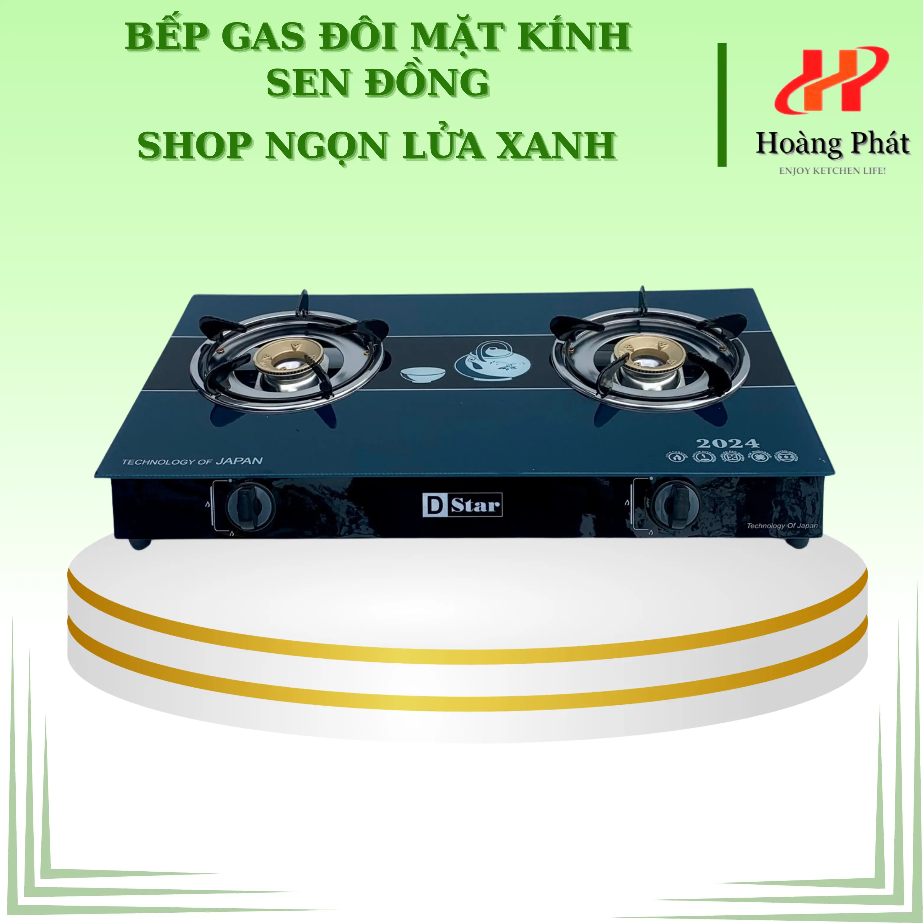 Bếp Gas Đôi Mặt Kính Dương (VINLANDO VN 71K) Sen Đồng Nguên Khối