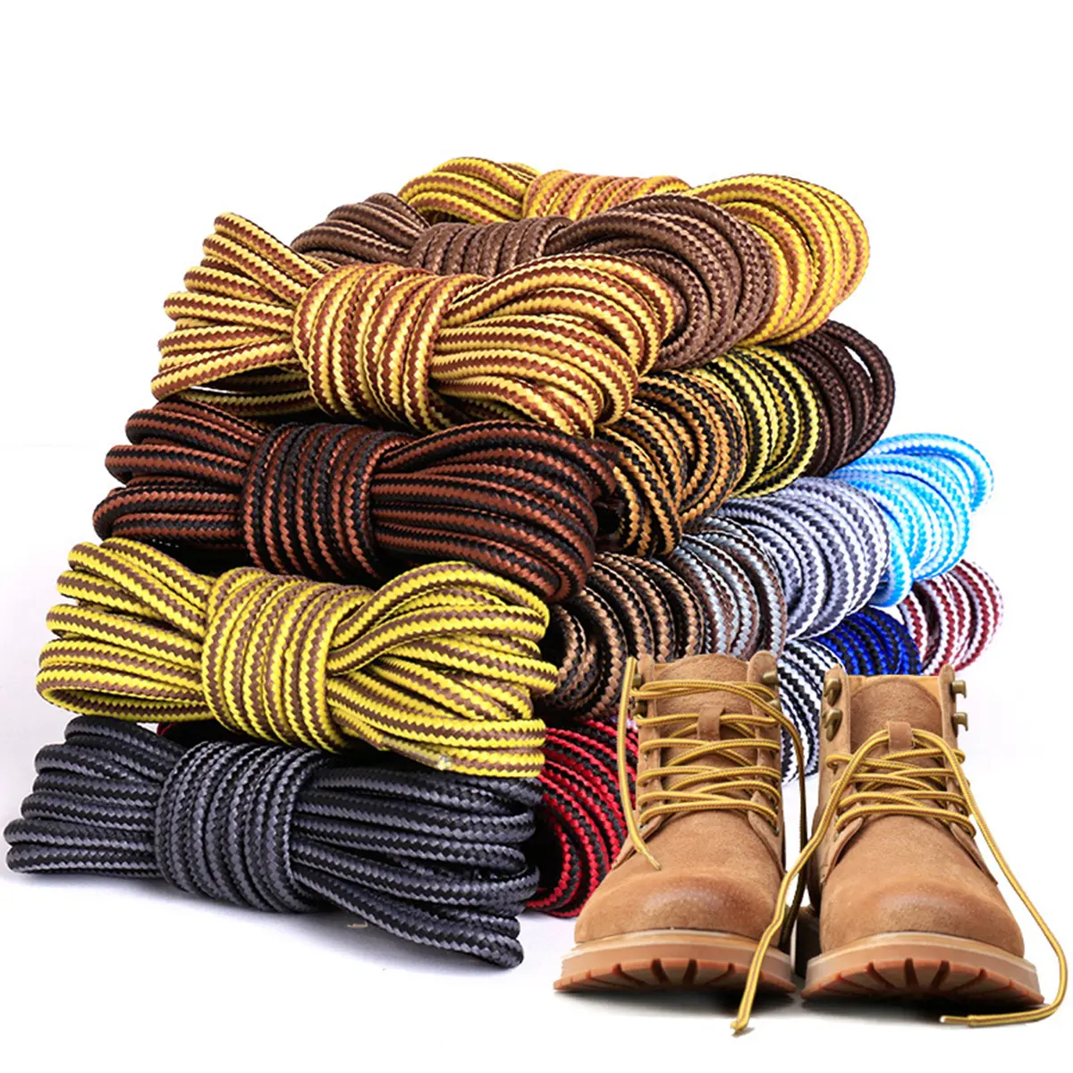 1 Pair Double Color Striped Round Shoelaces DIY Sport Casual Fashionable Martin Boots Shoe Laces Shoe Accessories