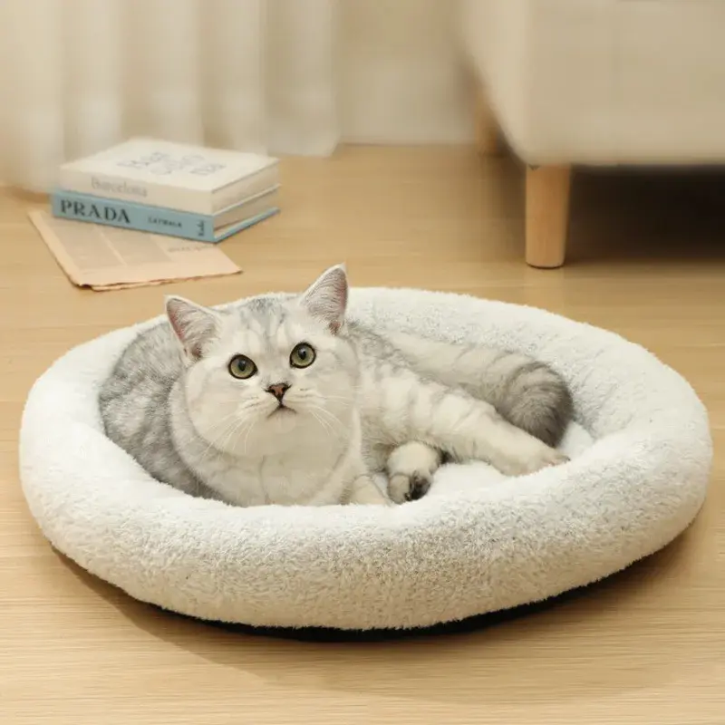 Arctic Flannel Round Cat Bed Warm Cat Bed Dog Bed Round Bed Wear-resistant Soft and Comfortable Mat Winter Supplies Pet Supplies 1