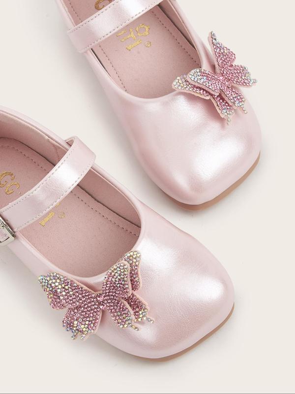 Girl's Cute Butterfly Design Flat Shoes, 2024 New Style Elegant Solid Color Mary Jane Flats for Party, Daily Wear, Kids Shoes for All Seasons 7