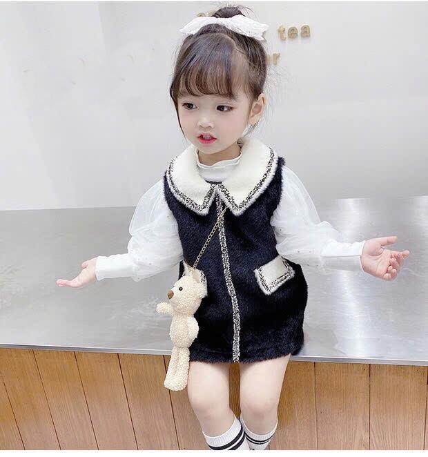 Sét Váy Cho Bé Gái Gồm Áo Cotton Len Bên Trong Và Váy Ghile Lông Bên Ngoài Từ 7kg đến 15kg không Kèm Gấu Đeo