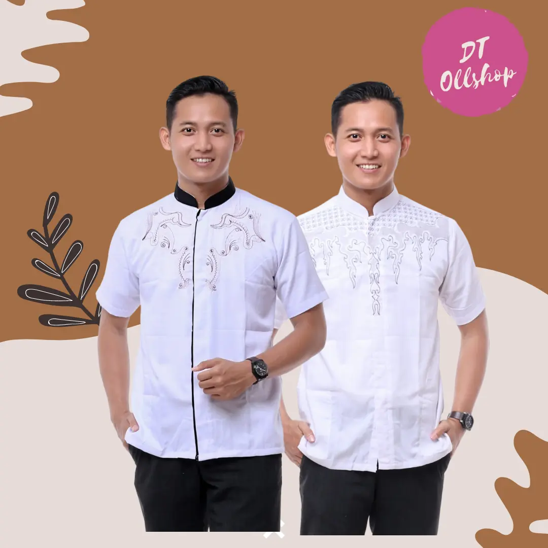 DT OLLSHOP - Baju Koko putih  Pria Lengan Pendek / Baju Muslim Warna Putih Atasan Batik