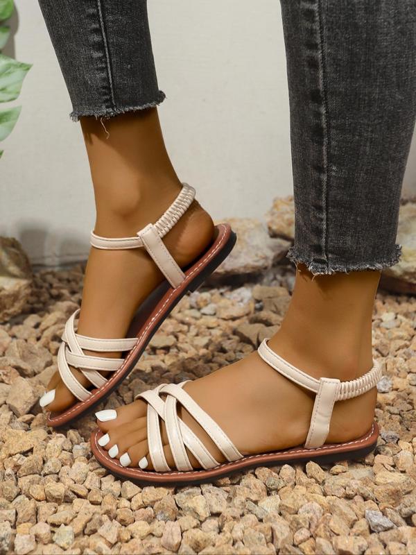 Women's Fashionable Plain Color Crossed Band Flat Sandals, Casual Versatile Slingback Sandals for Summer, All-match Lightweight Beach Sandals for Women, Walking Shoes 3