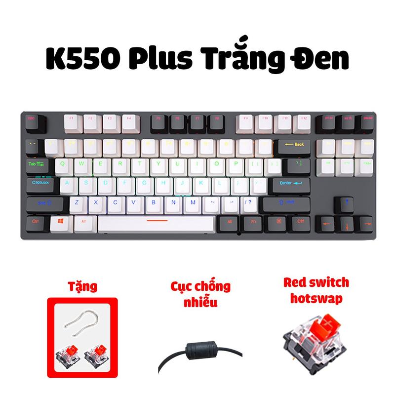 Bàn phím cơ K550 hàng chính hãng bản cao cấp 2024, led RGB bản nâng cấp màu hot 2024, có dây, Red switch tặng kèm 2 switch red