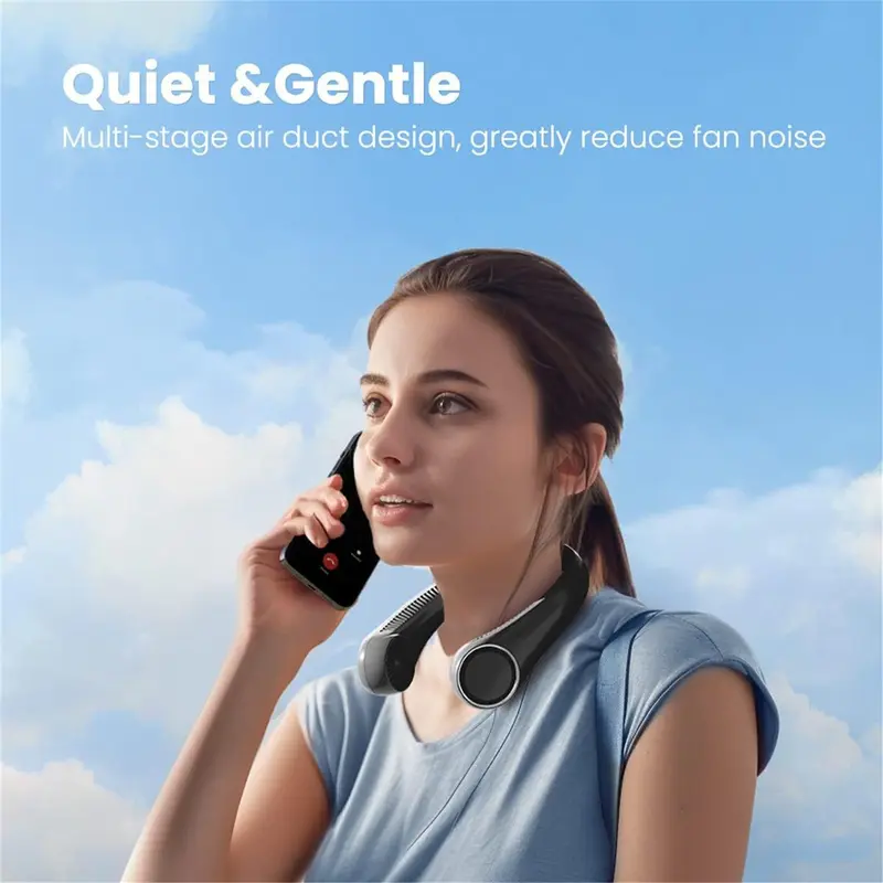 Portable Neck Fan, USB Rechargeable Hand Free Bladeless Neck Fan, 3 Speeds 72 Air Outlet, Adjustment Personal Cooling Fan for Traveling Office 4