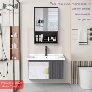 Set wastafel yang dipasang di dinding (43/50 cm) Set wastafel kamar mandi bergaya sederhana Set kabinet kombinasi wastafel