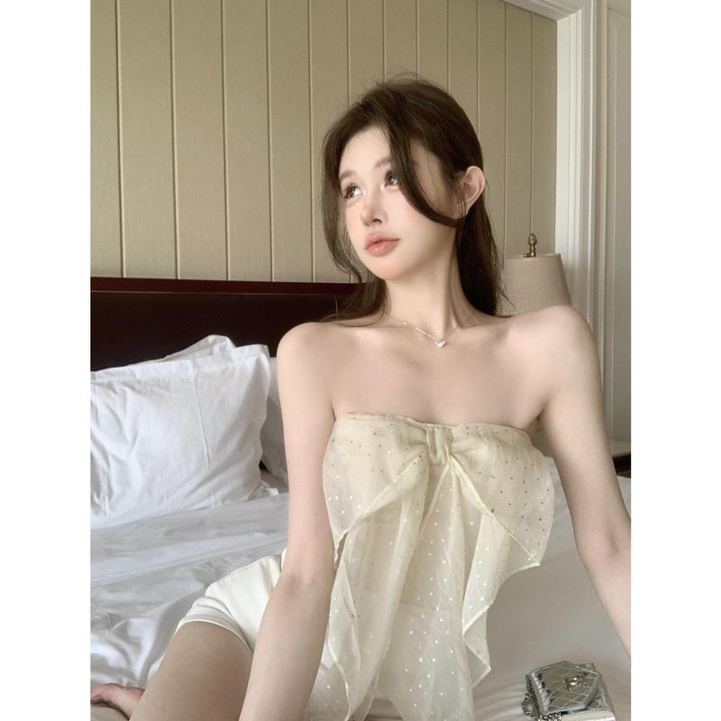 Áo Ống Có Dây Đeo Thắt Nơ Ngọt Ngào Phong Cách Mùa Hè, Dễ Thương Và Gợi Cảm, Một Vai, Thích Hợp Cho Thanh Niên, Hợp Xu hướng Ins, Áo Trẻ Trung 7