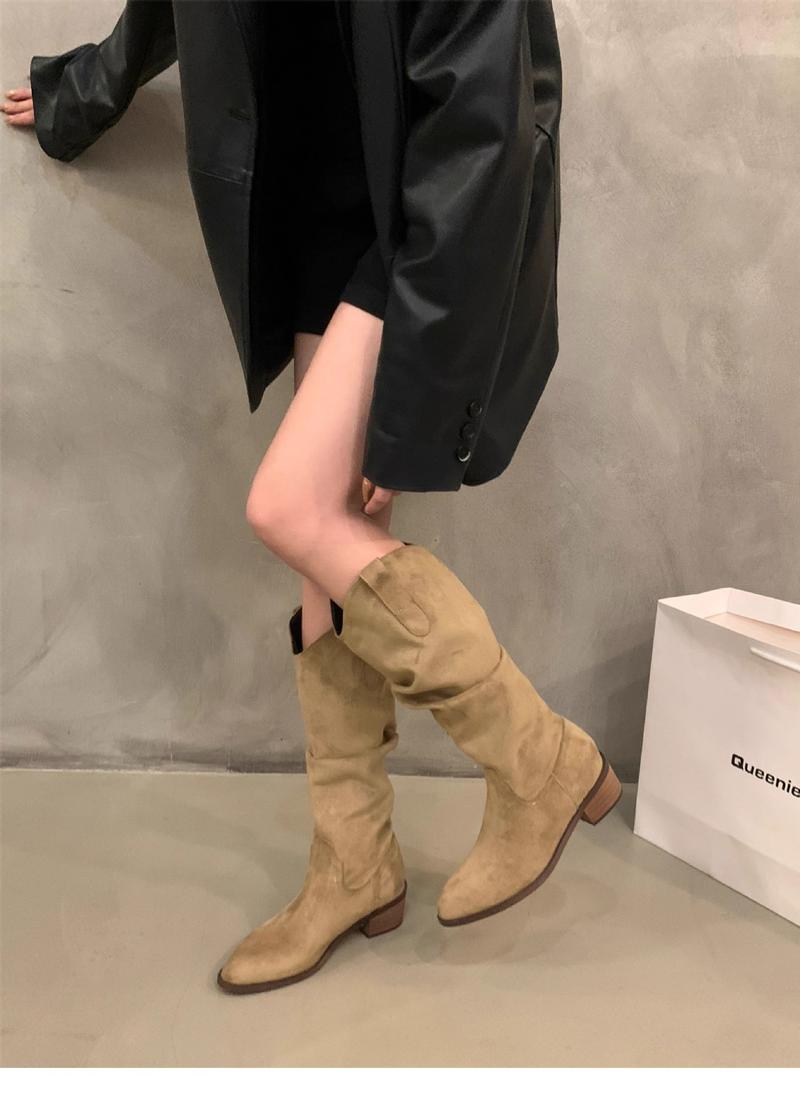 Product Introduction of Bốt Cổ Thấp Gót Chunky, Phong Cách Cọc Cắt Chữ V Màu Nâu Cổ Điển Giày Nữ, Bốt Frye Denim Phương Tây Mũi Nhọn, Thích Hợp Cho Mùa Thu 2024 Shoes Boot Jean 50
