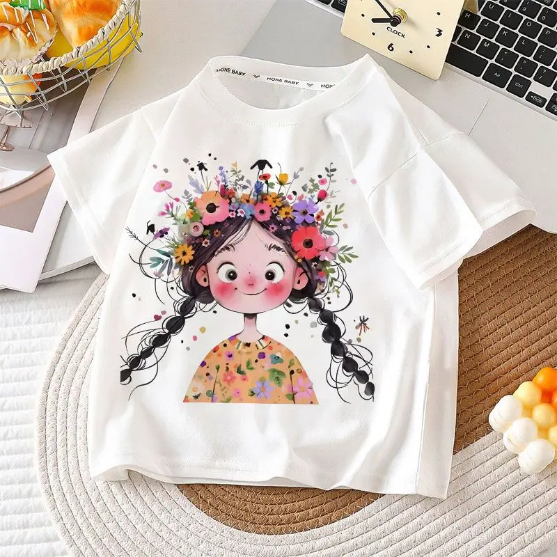 Áo Thun Cotton ngắn Tay Cho Bé Gái, Hàng Mới Về Mùa Hè, Phong Cách Hàn Quốc, Dáng Rộng Vừa Vặn, Tay Lửng Áo, Áo Phong Cách Phương Tây, Quần Áo Mùa Hè Cho Trẻ Em, Cho Bé Gái