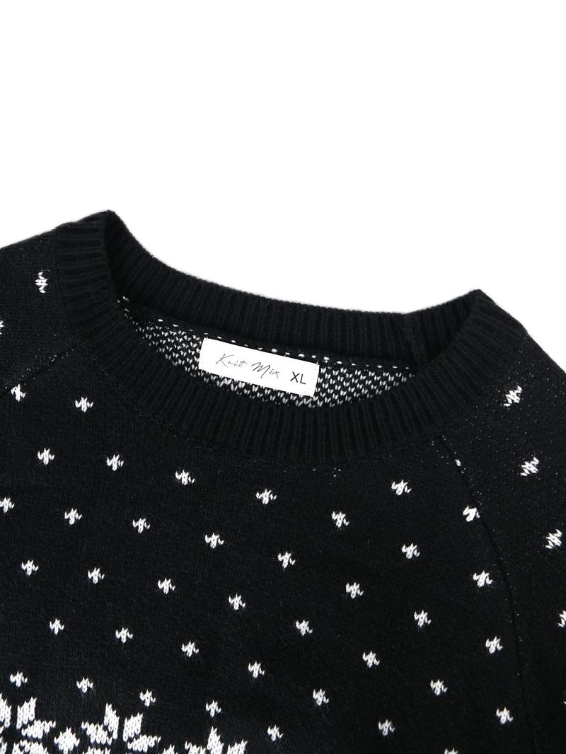 Product Introduction of Women's Christmas Graphic Raglan Sleeve Sweater Dress, Casual Long Sleeve Round Neck Midi Knit Dress for Fall & Winter, Women's Knitwear for Daily Wear 6