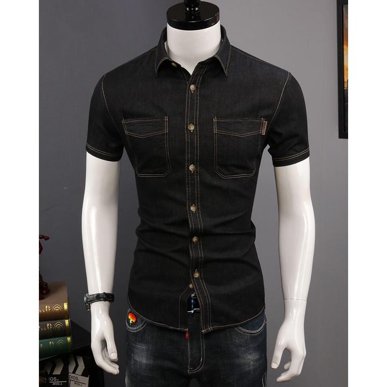 áo sơ mi, áo sơ mi nam jean bò cộc tay cực nam tính, phom ôm body sang chảnh, trẻ trung, vải dày dặn thoáng mát - N48 2