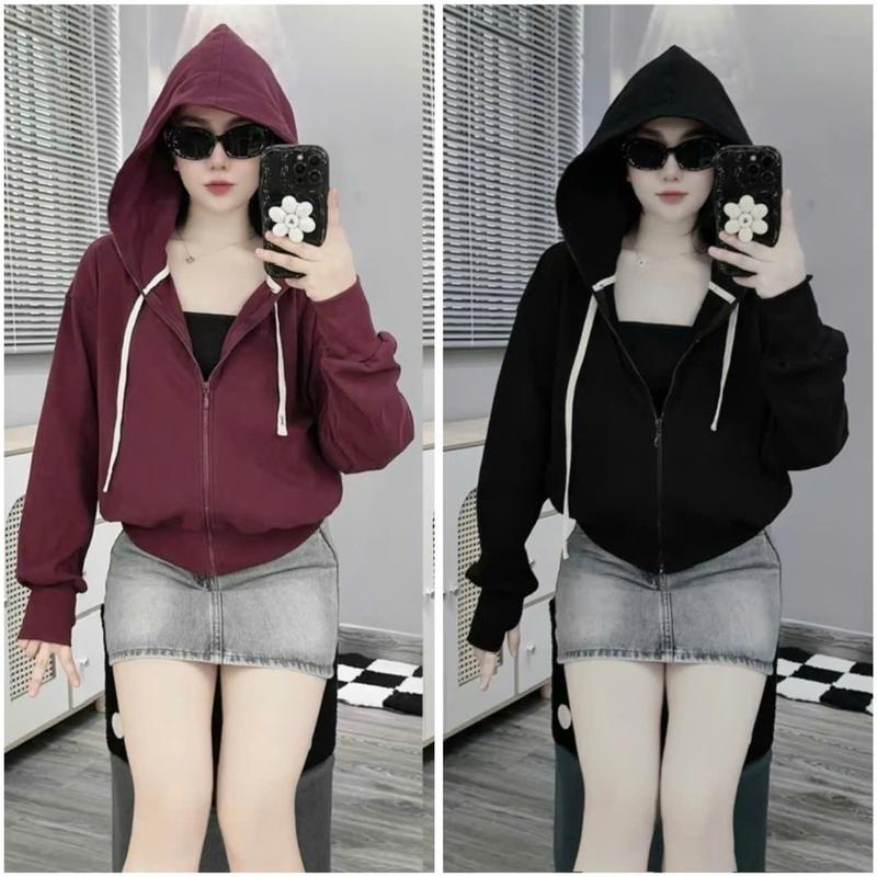 Mã mới}{Bigsize 45-90kg Áo khoác nữ áo khoác chống nắng NÓN TO + TÚI NGOÀI DÂY KÉO form vừa 4 túi chất thun gân mềm mát co giãn có bigsize