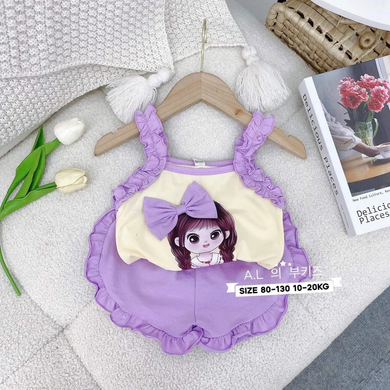 N11 Set bộ cotton bé gái đeo nơ từ 8 - 20Kg