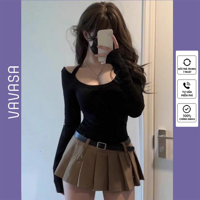 Áo thun nữ dài tay trễ vai chất vải co dãn không bai nhão VAVASA SM137 Top
