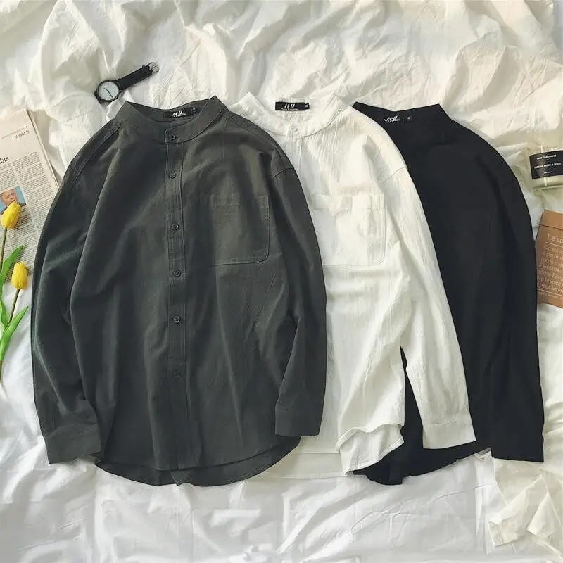 Áo sơ mi nam dài tay, cổ áoM, vải lanh cotton, phong cách Trung Quốc, rộng rãi, cộng với kích thướ, giản dị