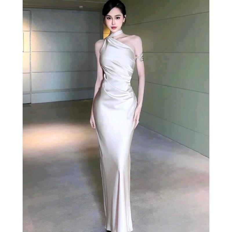 Có Mút - Váy  Đầm lụa Đuôi Cá Dự Tiệc Sang Chảnh Hở Lưng tùy chỉnh Selena Dress Nữ Nhung Women