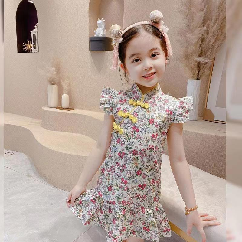 Product Introduction of Girls' Chinese Style Retro Hanfu Summer Children's Fashionable Cheongsam Dress Baby Skirt Cross-border One-piece Dropshipping 4
