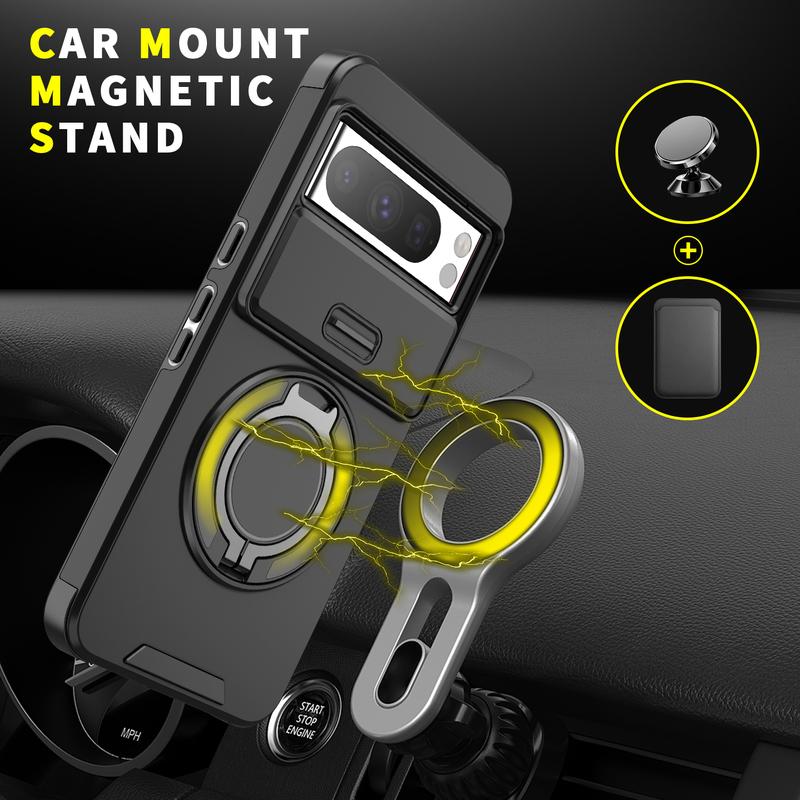360 °     Magnetic Metal Ring Holder Phone Case With Sliding Camera Protection For Google Pixel 9A Pixel 9 Pro XL 9 9 Pro 8 Pro 8A 7 Pixel 7 Pro Heavy Duty Shockproof Armor Hard Back Cover Dustproof, IP67 waterproof, sweat proof 5