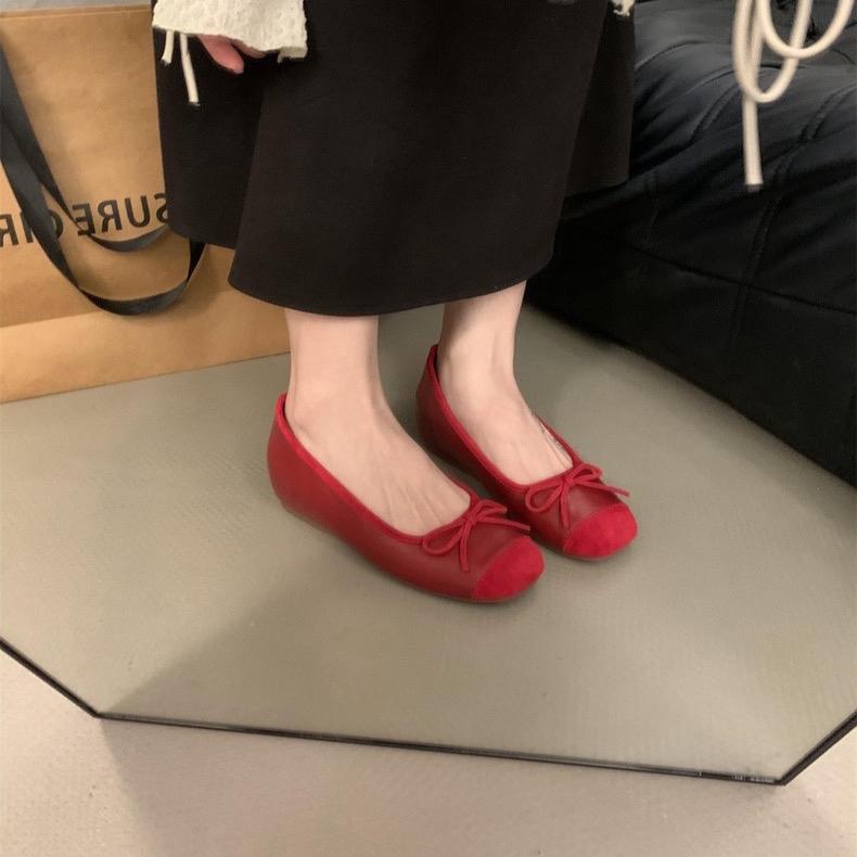 [DUHEE] Giày độn đế ẩn 5cm nữ đế bằng gắn nơ mũi vuông Giày Bệt Shoes 4