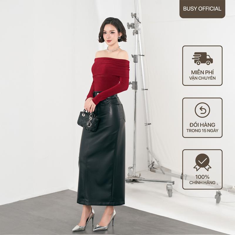 [BUSY] Chân Váy Da Nữ Dáng Dài BUSY Chất Liệu Da PE Cao Cấp Cạp Khóa Xẻ Sau CVD2 Women