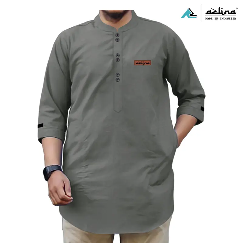 Baju koko kurta Atasan Pria Modern model polos kurtah Pakistan Bahan Katun Madinah warna lengkap terlaris best quality baju Muslim pria Tangan  3/4 1