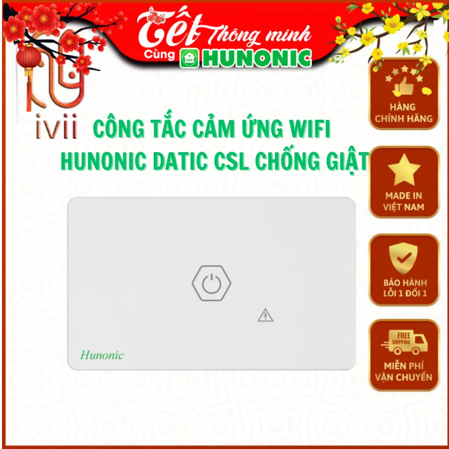 Công Tắc Chống Giật Cho Bình Nóng Lạnh Hunonic Datic - Điều khiển qua điện thoại - Bảo Hành 12 Tháng