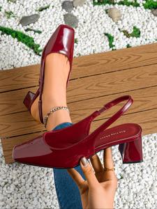 Women's Fashionable Solid Color Square Toe Shoes, Casual Versatile PU Leather Shoes for Daily Wear, Lightweight Breathable Comfortable Shoes for Women & Girls, High Heels