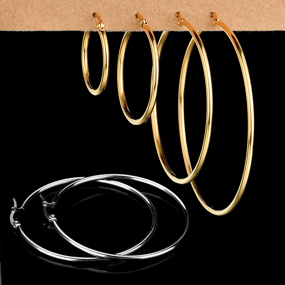[Bu]Unique Women Big Circle Hoop Earrings Stainless Steel Party Club Pub Jewelry