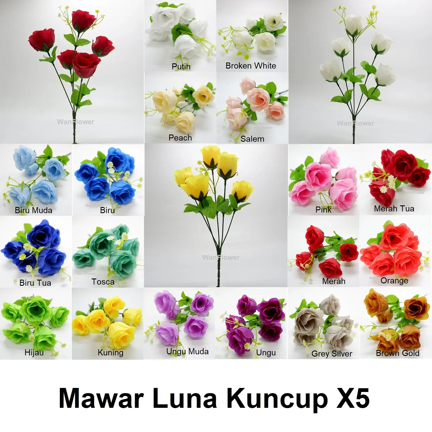WANFLOWER Bunga Mawar Luna Kuncup X5 * ALL bonus Mini Baby Breath Dekorasi
