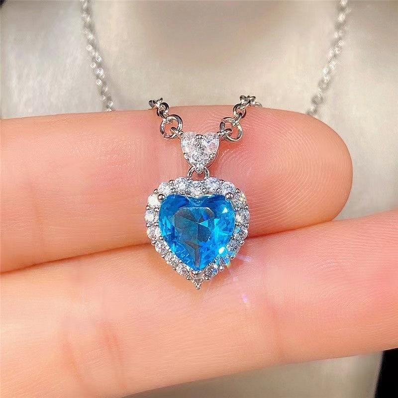 Xiyin Hot-Selling Ocean Heart Pendant Necklace Beautiful Light Luxury Niche Ring Earring Set Summer Clavicle Chain 3
