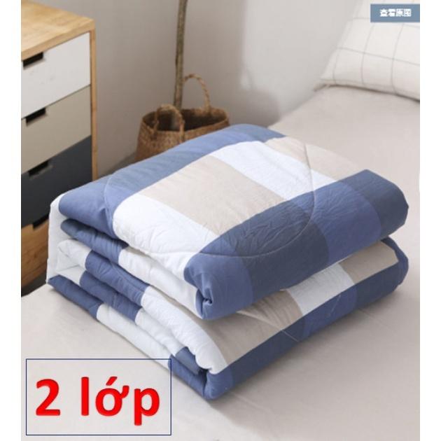 Chăn Hè Chần Bông Đắp 2 Mặt Mền Ngủ Cotton 1.6x2m Chất Liệu Cotton Thoáng Mát Mẫu Caro Giặt Máy Thoải Mái Không Phai Không Xù