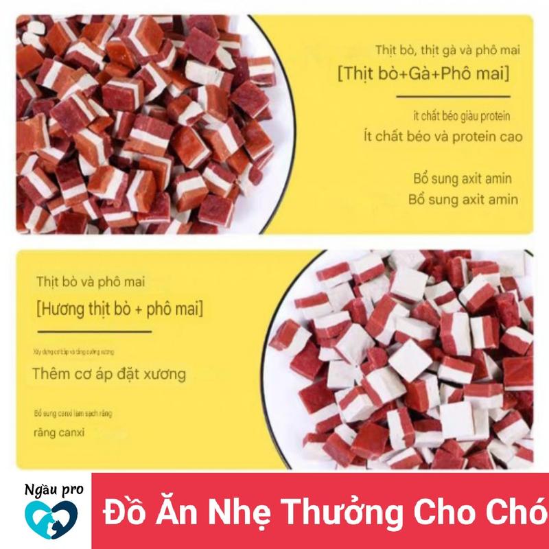 Product Introduction of Ngaupet- Đồ ăn thưởng cho chó (nhiều loại), Snack cho thú cưng ăn nhẹ bánh đa hương vị thịt bò, gà, phô mai viên thịt ngộ nghĩnh hấp dẫn giúp nghiền răng sạch răng gói 100g 8