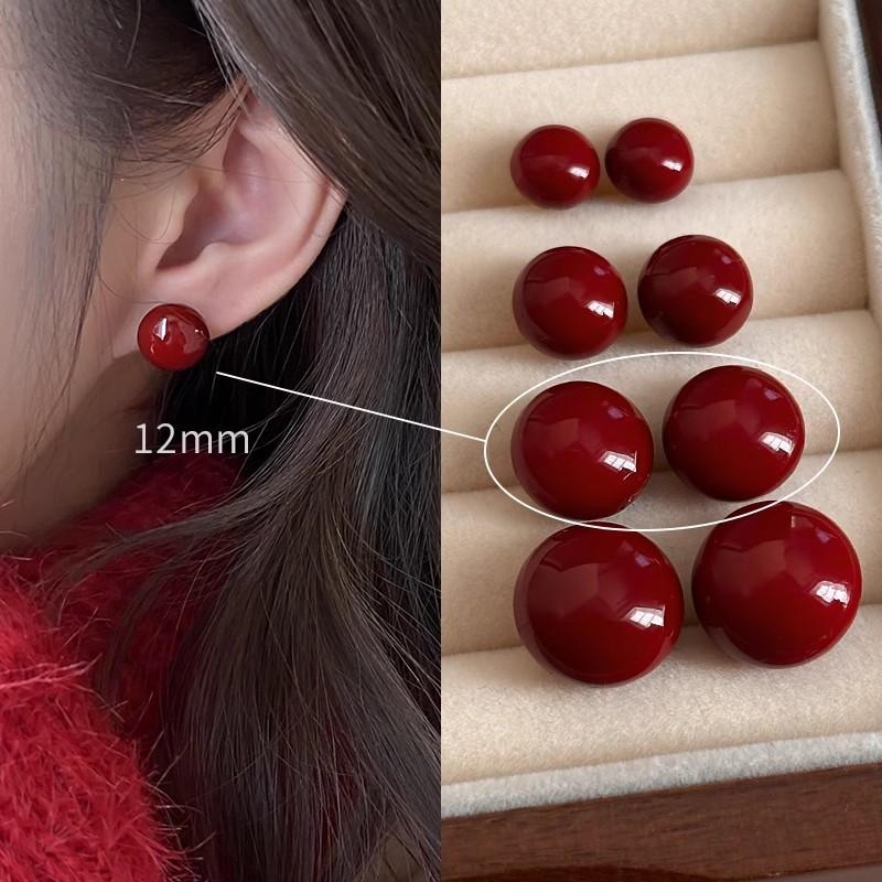 Product Introduction of Ankela Red Steamed Bread Pearl Stud Earrings for Women Light Luxury Minority Simple All-Matching Graceful Bread Bead Beanie Earrings Earrings 28