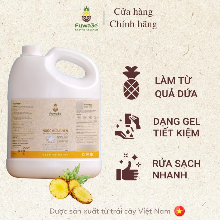Fuwa3e - Nước Rửa Chén Hương Dứa 3.8 Lít - Nước rửa chén sinh học hữu cơ an toàn được lên men từ dứa và bồ hòn - Làm Sạch chén bát với một lần tráng #OCOP #DacSanVietNam
