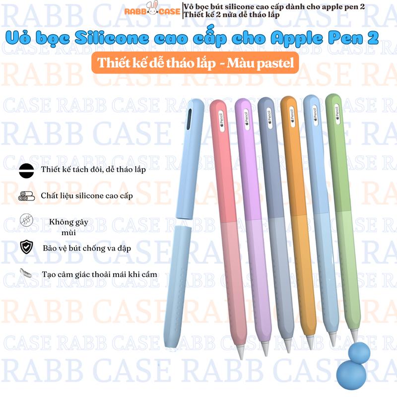  Vỏ bọc bút Silicone cao cấp cho bút Apple Pen 2 và Apple Pencil Pro thiết kế 2 nửa dễ lắp đặt chống bẩn bảng màu Pastel Phụ Kiện bút cảm ứng 