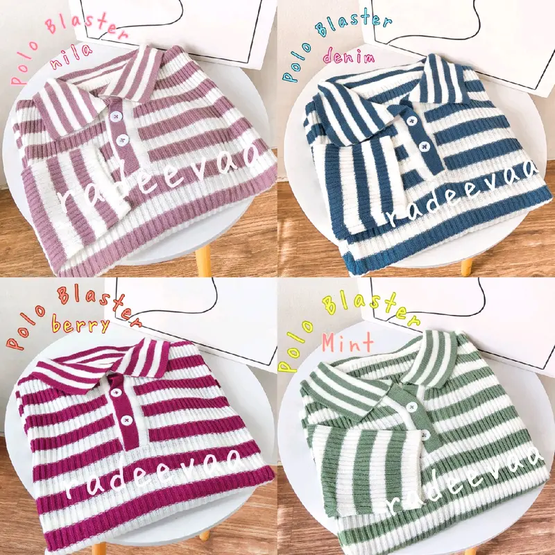 POLO KNIT TOP BLASTER CROP ATASAN RAJUT COMBO STRIPE TONE GARIS 2 WARNA 0