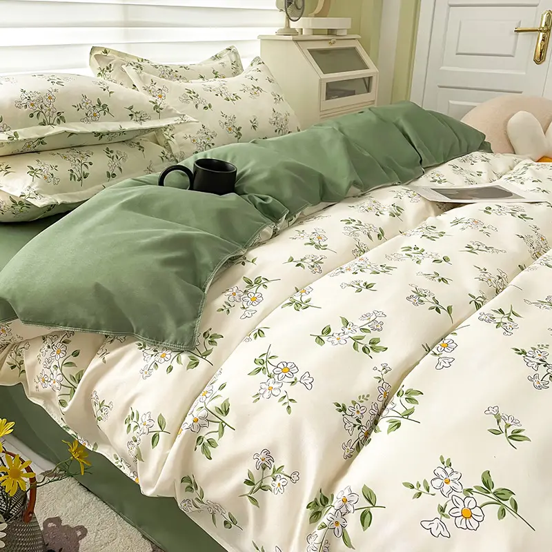 4 in 1 Bedding Set Single Queen King Size with Pillow Case Comfortable Cover Bed Sheet Home Decor king  fitted