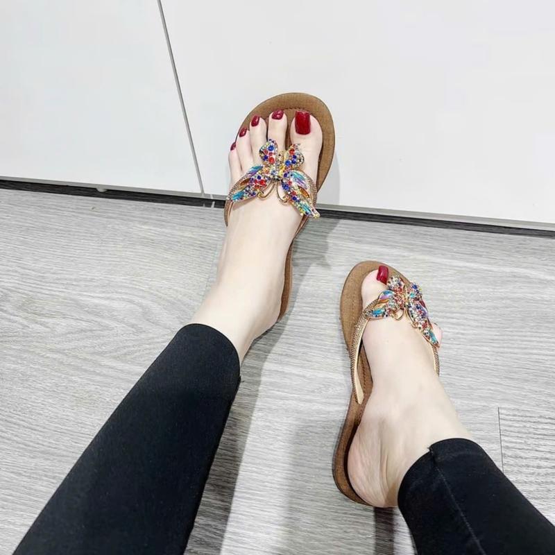 Dép nữ quai kẹp xỏ ngón đá charm dây mảnh đế bệt sang trọng , dép kiểu nữ đẹp DéP Shoes giay dep GiàY