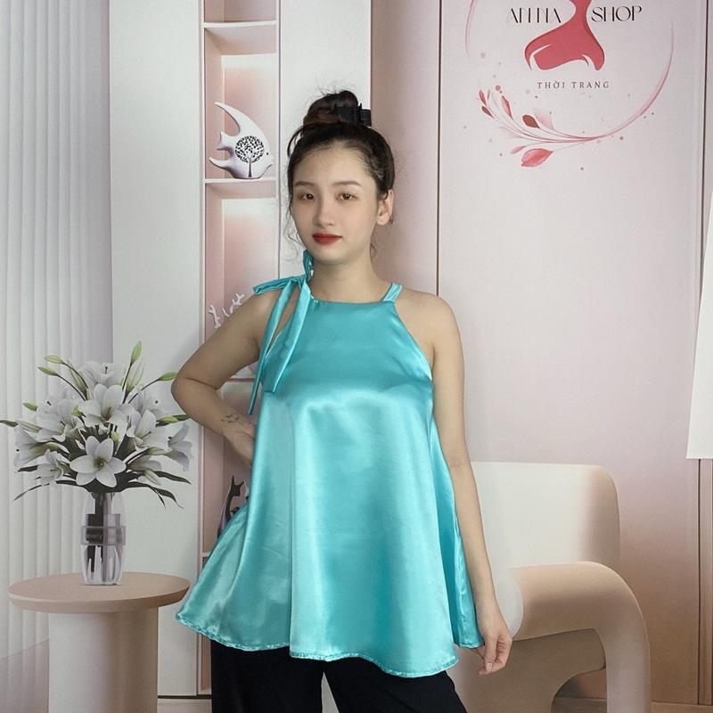 Áo yếm phi lụa dây nơ dáng xòe xinh xắn cho nàng Nữ Top Women Kem