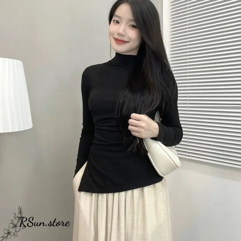 Áo giữ nhiệt cổ 3 phân nhúm sườn bigsize RSun, Áo cổ leo dài tay xẻ tà bigsize 222 Nữ Top 4