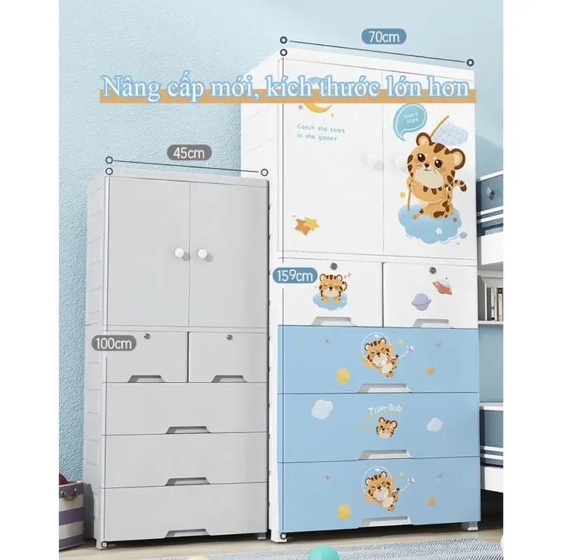 【Tủ Nhựa Cho Bé】70cm Tủ Quần Áo Trẻ Hình ảnh hoạt hình Tủ Để Đồ nhìu ngăn rộng rãi Tủ đồ nhựa đựng 4