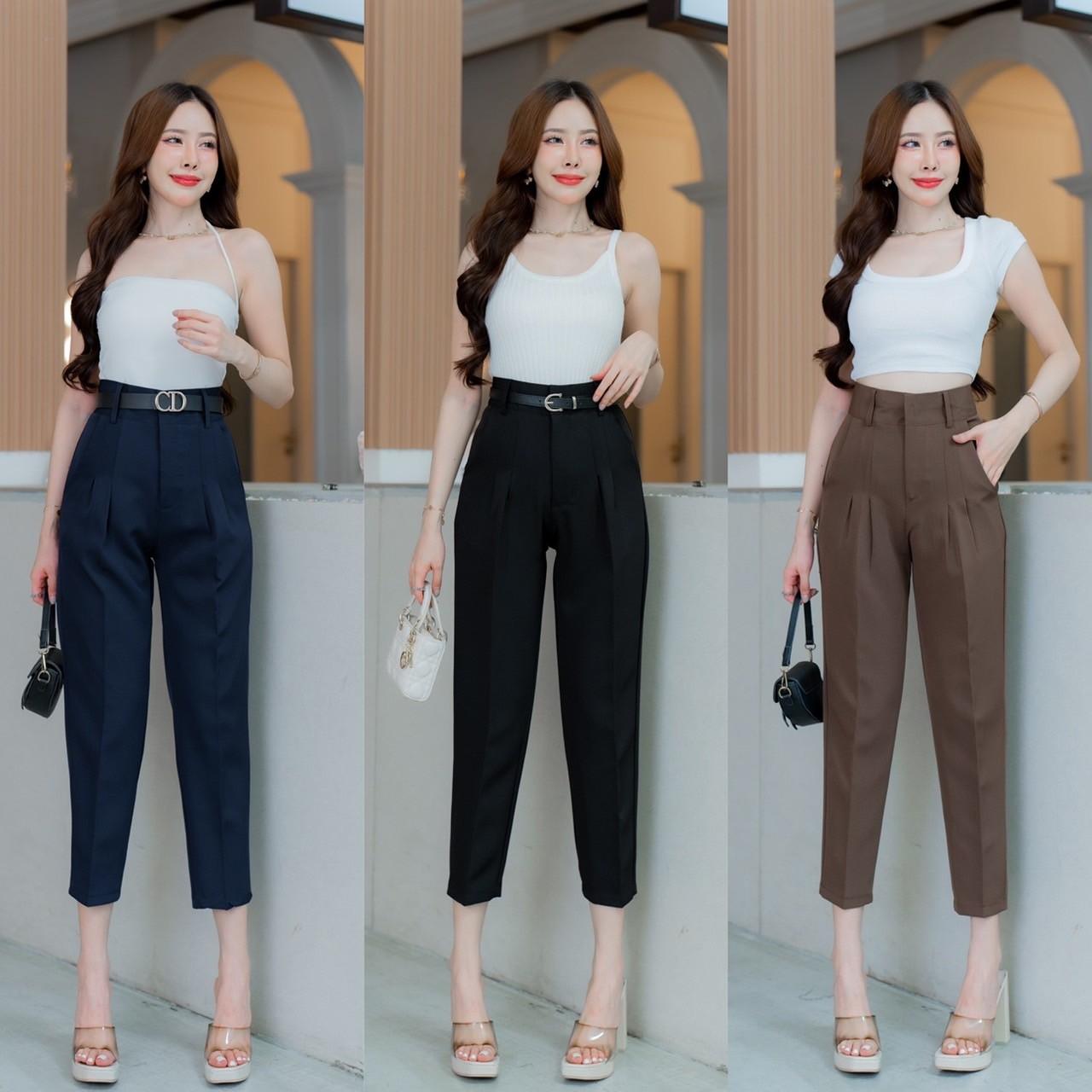 G48 กางเกงเอวสูง มีตั้งเเต่ไซส์ S - 7XL กางเกง 8ส่วน ทรงบอย ซิปหน้า  ผ้าเปเป้ มีตั้งเเต่ไซส์ S - 7XL