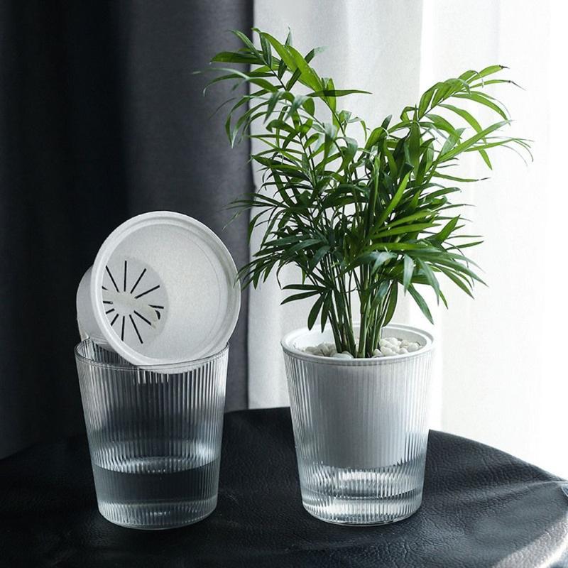 Product Introduction of Transparent circle Home Decoration With Cotton Rope Automatic Water Absorption Hydroponics Watering Planter Self-watering Self Watering Flower Pot Lazy Flowerpot 15