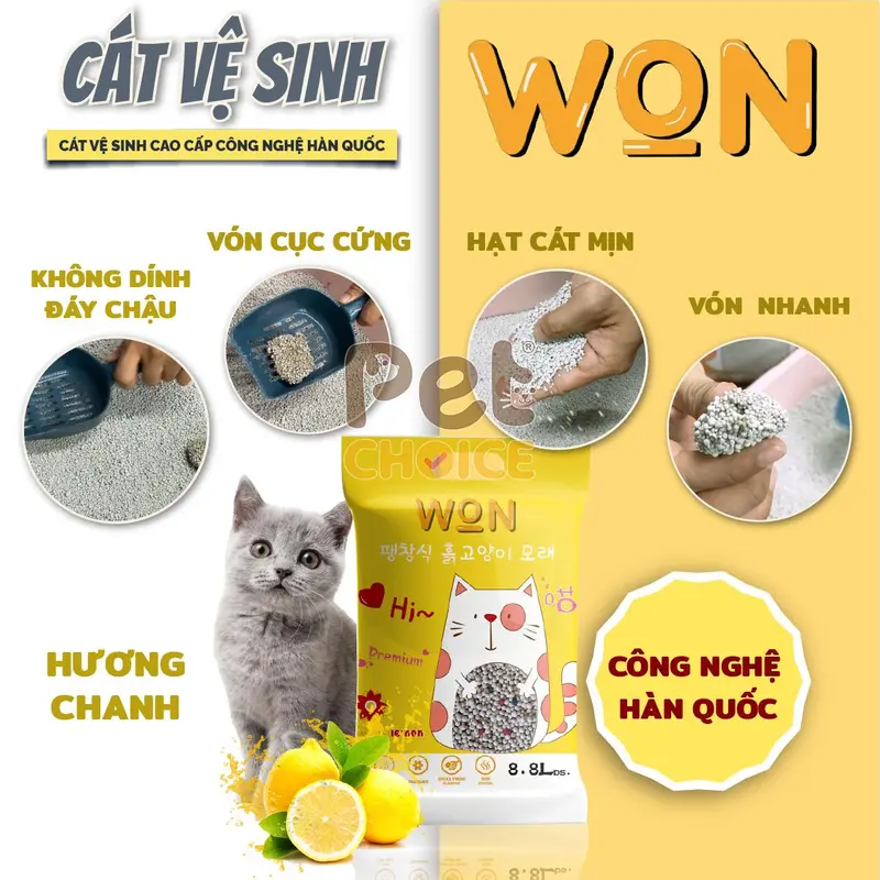 Cát Vệ Sinh Cho Mèo Nhiều Mùi Hương, Vón Nhanh Công Nghệ Hàn Quốc - WON 8.8L/4KG - PetChoice 1