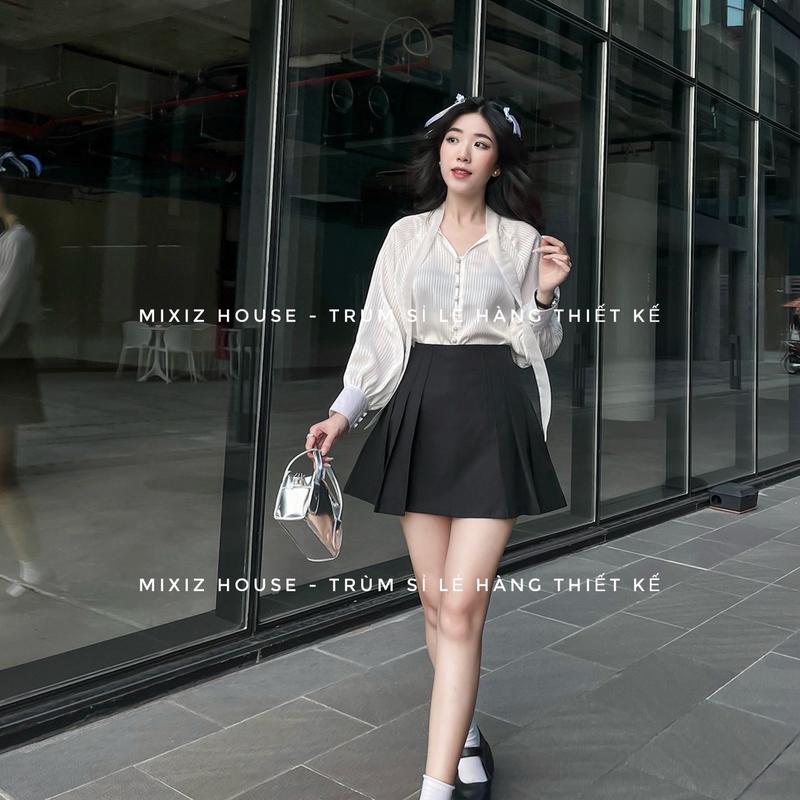 Chân váy dập ly đen Mixiz House Nữ Women