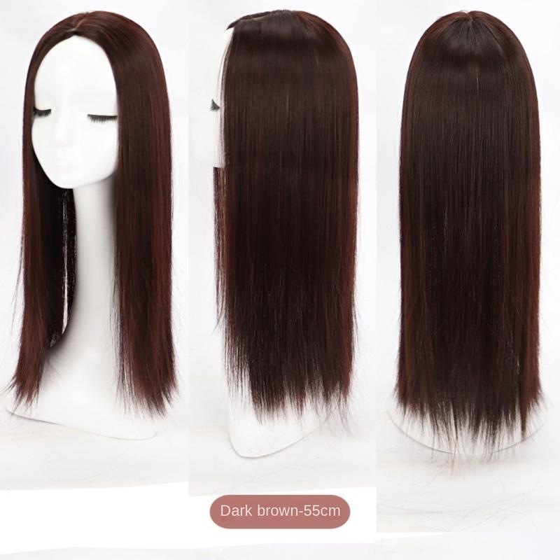Product Introduction of Cover White Hair Synthetic Topper Hairpiece Middle Part Natural Toupee Invisible Clourse Hairpieces Hair Extension Natural Long Straight Hair Women 11