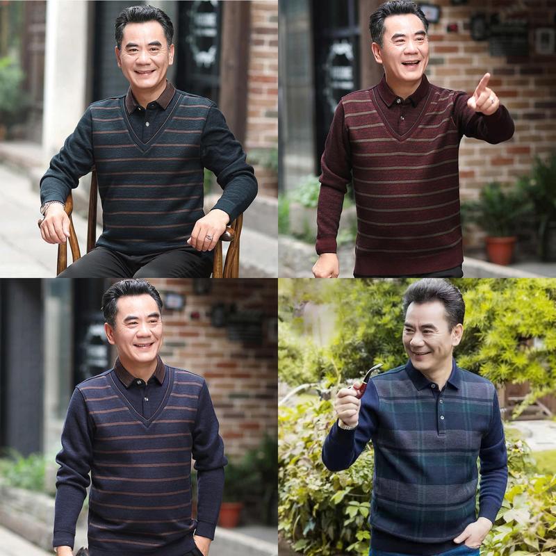 [HÀNG CAO CẤP] Áo Len Trung Niên Lót Nỉ Nhung Cổ Sơ Mi Lịch Lãm, món quà tặng ông tặng bố Menswear Nam